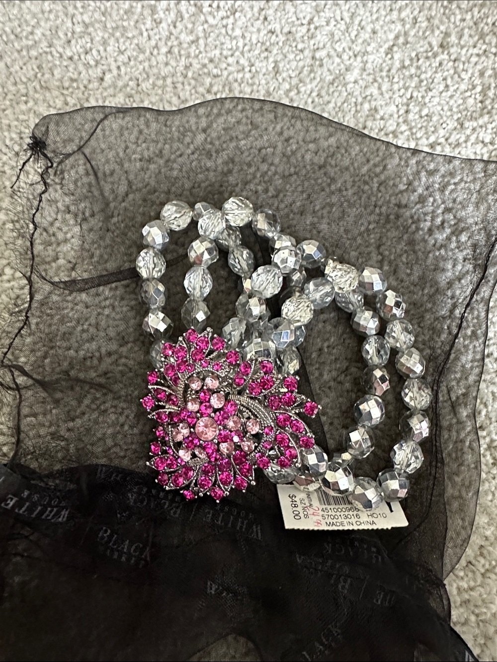White House Black Market Pink Crystal Flower Statement Bracelet